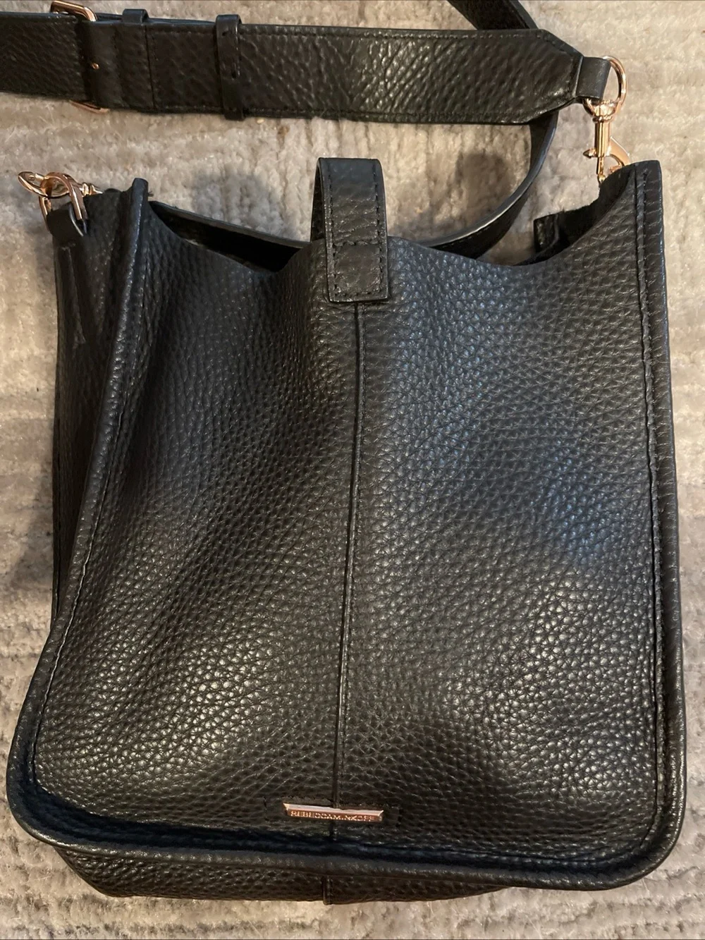 Rebecca Minkoff Black Pebbled Leather Shoulder Bag with Gold Hardware